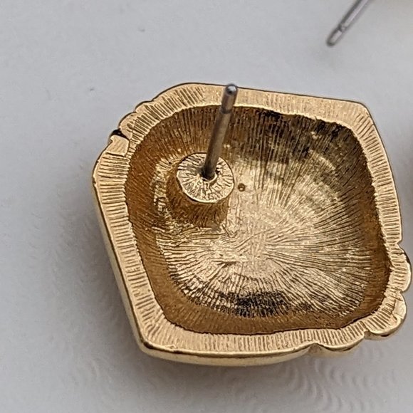 1970s Earrings Cream and Gold Enamel Art are for Pierced Post Gold plated Cute - Picture 8 of 13